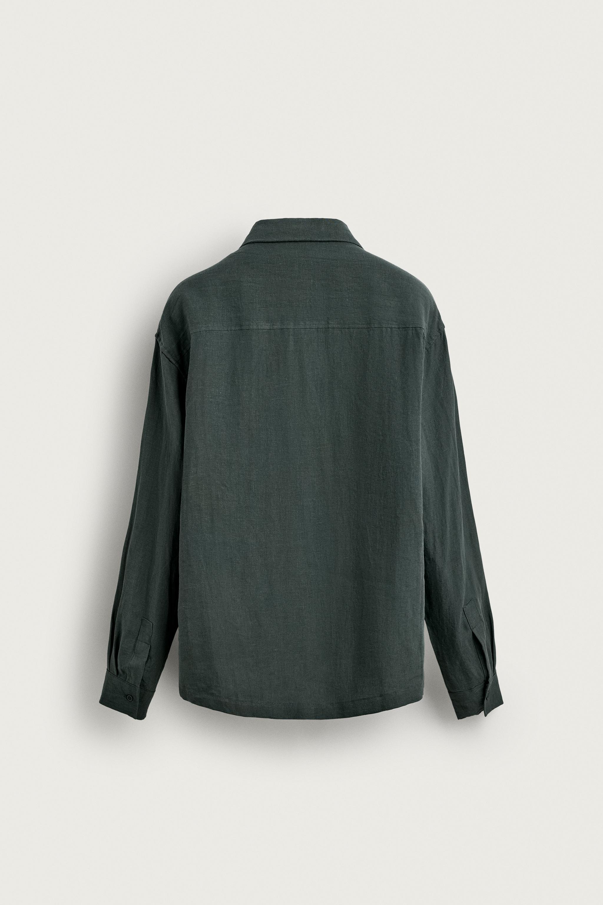 RELAXED FIT 100% LINEN PLEATED SHIRT